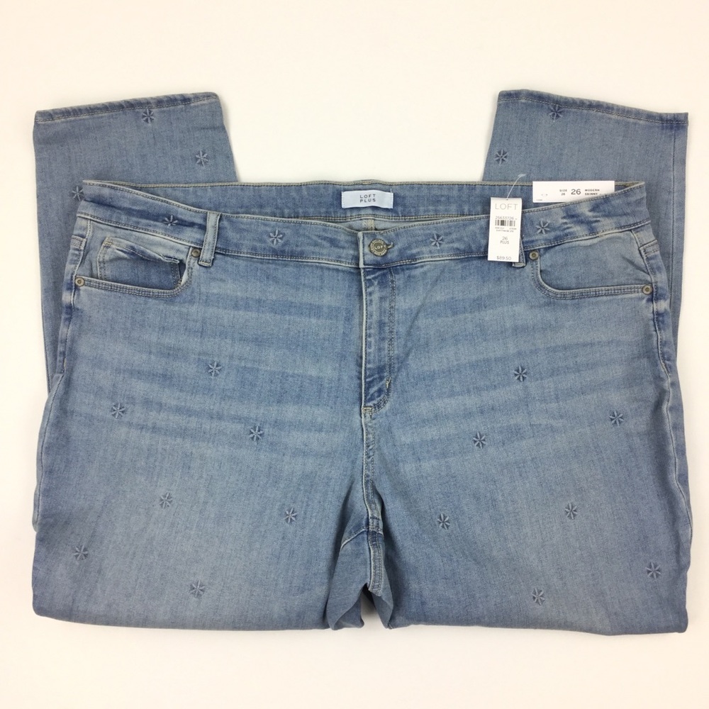 LOFT Light Wash Embroidered Skinny Jeans - Picture 3 of 7